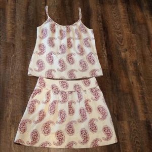 2 pc Linen Top Skirt Outfit Dress Paisley Pockets!